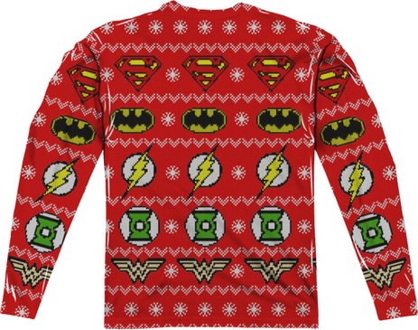 Justice League Sublimated Ugly Faux Christmas Sweater Long Sleeve Tee Rear