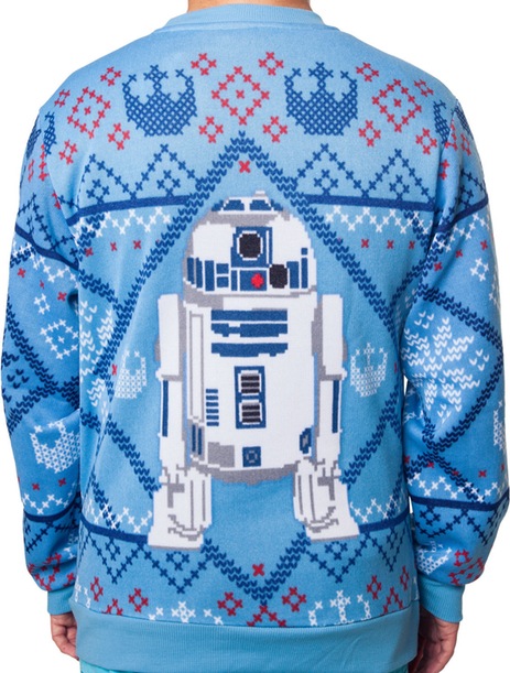 R2 D2 Sublimated Faux Christmas Sweater Rear