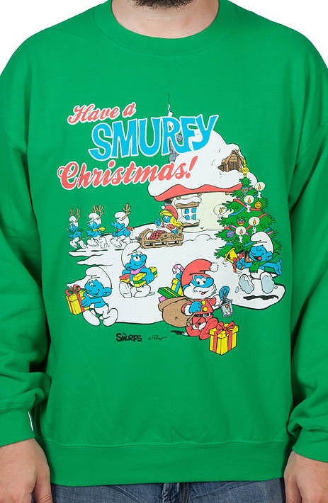 Smurfy Christmas Faux Ugly Sweater