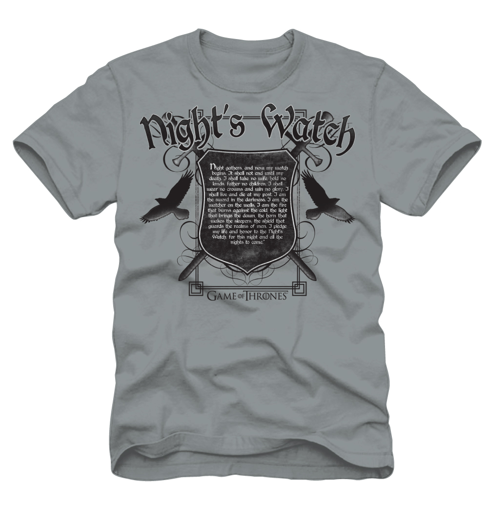 Game of Thrones Night Watchers Oath Adult Light Gray T Shirt